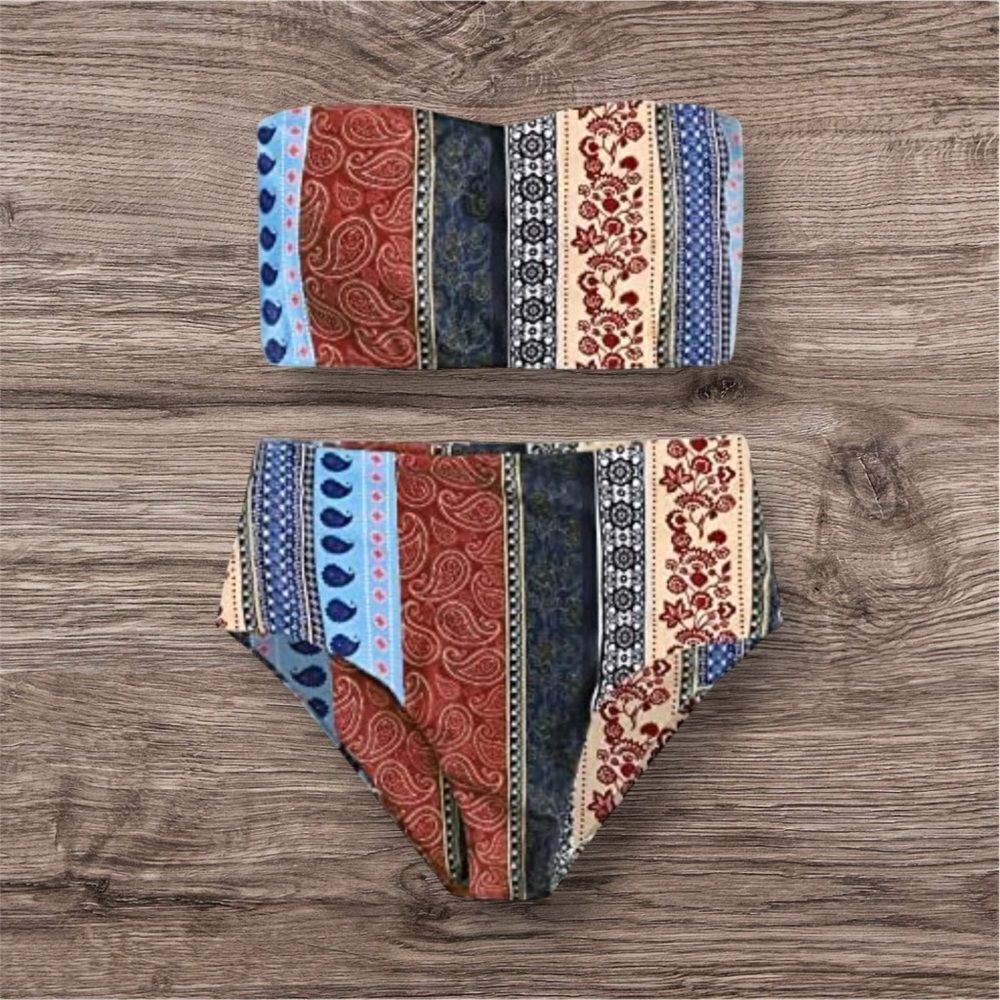 Women's Boho Two Piece High Waist Bathing Suit Bandeau Swimsuit